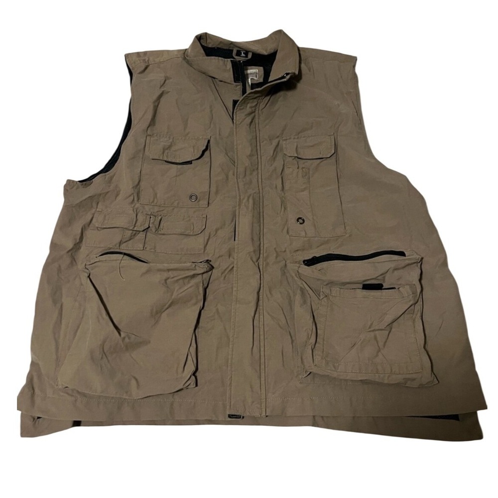 Fieldmaster Mens Vintage Utility Fishing Vest Tan Khaki Multi-Pocket Gilet L